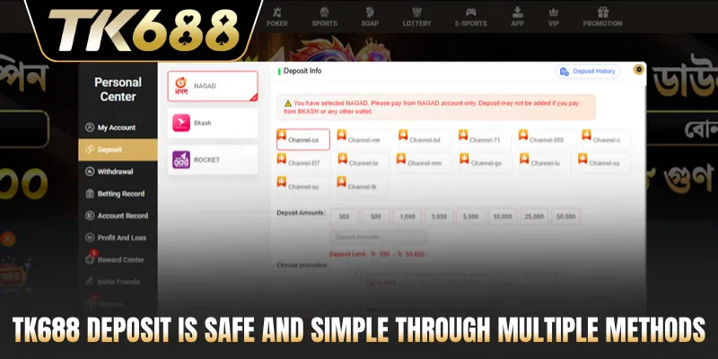 TK688 deposit is safe and simple through multiple methods