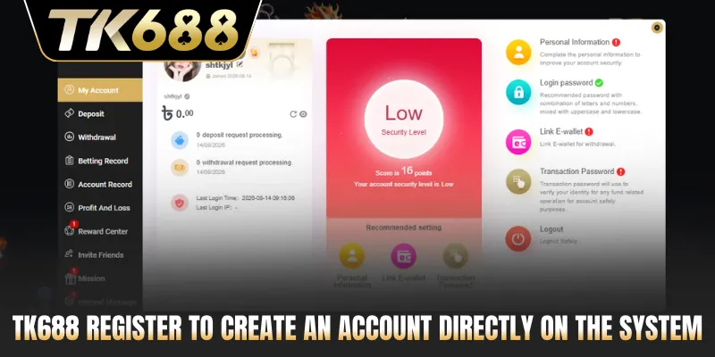 TK688 register to create an account directly on the system